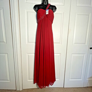 Xscape Dress Women 10 Red Beaded Empire Waist‎ Fairycore Prom Grecian Gown Flowy